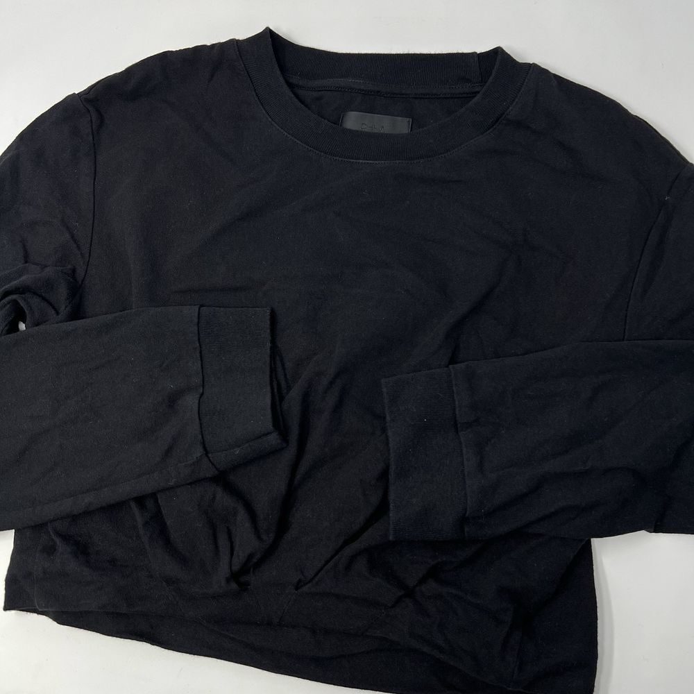 RtA Brand Jesse Tee Women's Small Black Long Sleeve Cropped Front Pleated Detail